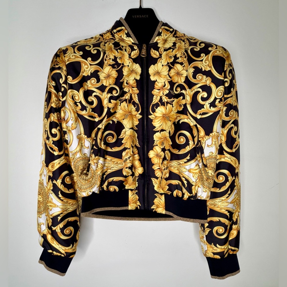 NWT Versace - Black & Gold Baroque Bomber Jacket - New with Tag - Small / 38 USA - Picture 8 of 14